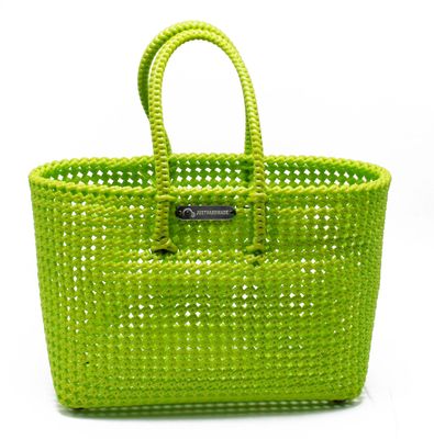 Justhandmade Plastic Wire Grocery Basket-(Koodai,) Durable, Reusable Plastic Straw Grocery Bag Aprrot Green Color Length 31 CM
