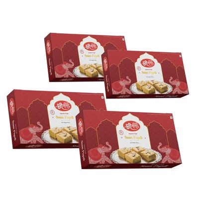 Bikaneri Shree Ganga Soft and Flaky Soan Papdi, 1.6Kg (400gm x 4) Box, Delicious Traditional Bikaneri Sweet, Bikaneri Mithai, Shahi Sweet Delicacy
