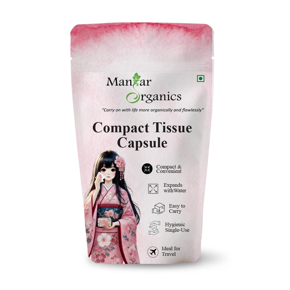 ManHar Organics Compact Tissue Capsule | Expands with Water, Easy to Carry | Outdoor Travel Portable Compressed Tissue (White, Medium)