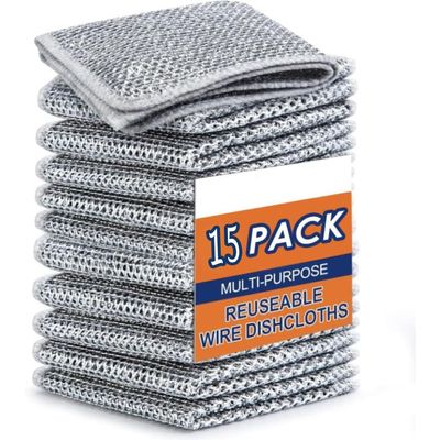 Decor Dazzle Multipurpose Non-Scratch Wire Dishcloth for Wet/Dry Dishwashing & Scrubbing - Wire Dishcloth & Stainless Steel Scrubber for Wet/Dry Dishwashing Cleaning - Pack of 15