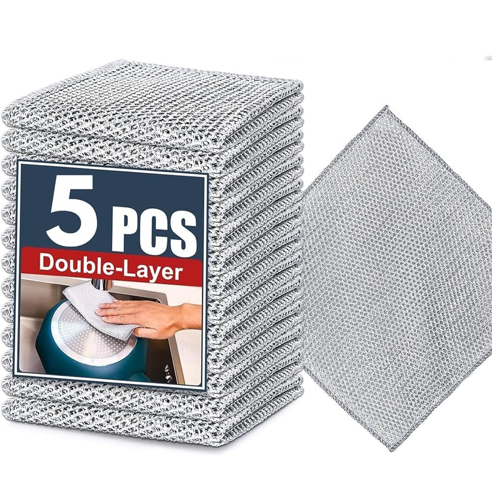 Decor Dazzle Multipurpose Wire Dishcloth for Wet/Dry Dishwashing - Stainless Steel Scrubber - Non-Scratch Wire Dishcloth for Wet/Dry Dishwashing- Pack of 5