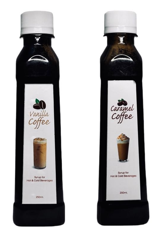 EMINENCE BEVERAGES VANILLA COFFE & CARAMEL COFFEE COMBO SYRUP Instant Ready with in 2 minutes for hot coffee and cold coffee_(Pack of 2 bottle)
