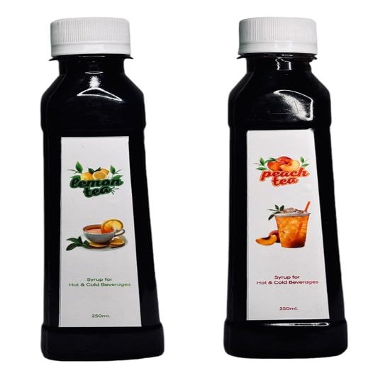 EMINENCE BEVERAGES LEMON TEA & PEACH TEA SYRUP Instant Premix Contains Green Tea and Glucose Ready with in 2 minutes for hot and cold Tea_(Pack of 2 bottle)