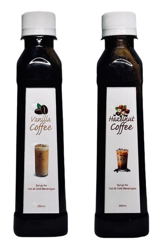 EMINENCE BEVERAGES VANILLA COFFE & HAZELNUT COFFEE COMBO SYRUP Instant Ready with in 2 minutes for hot coffee and cold coffee_(Pack of 2 bottle)
