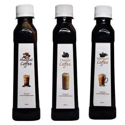 EMINENCE BEVERAGES HAZELNUT COFFEE, VANILLA COFFE & BUTTERSCOTCH COFFEE SYRUP Instant Ready with in 2 minutes for hot coffee and cold coffee_(Pack of 3 bottle)