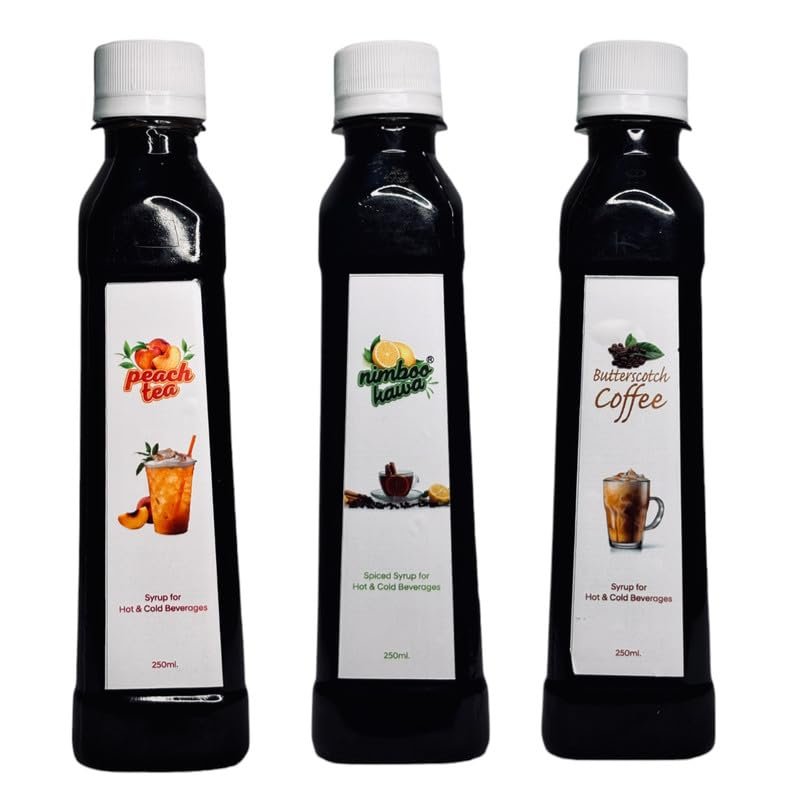 EMINENCE BEVERAGES PEACH TEA, NIMBOO KAWA & BUTTERSCOTCH COFFEE SYRUP Instant ready to drink Coffee and Tea Syrup hot & cold tea & coffee_(Pack of 3 bottle)