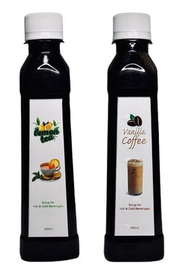 EMINENCE BEVERAGES Instant Coffee & Tea Syrup Combo Pack | Quick 2-Minute Brew for Hot & Cold Drinks | Convenient 2 Bottle Set for On-the-Go Satisfaction | Perfect for Coffee and Tea Lovers (250ml, Lemon Tea & Vanilla Coffee)