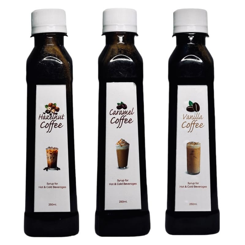 EMINENCE BEVERAGES HAZELNUT COFFEE, CARAMEL COFFEE & VANILLA COFFE SYRUP Instant Ready with in 2 minutes for hot coffee and cold coffee_(Pack of 3 bottle)