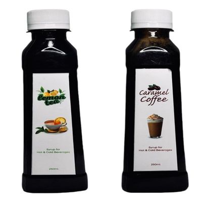 EMINENCE BEVERAGES Instant Coffee & Tea Syrup Combo Pack | Quick 2-Minute Brew for Hot & Cold Drinks | Convenient 2 Bottle Set for On-the-Go Satisfaction | Perfect for Coffee and Tea Lovers (250ml, Lemon Tea & Caramel Coffee)