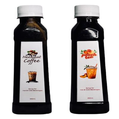 EMINENCE BEVERAGES Instant Coffee & Tea Syrup Combo Pack | Quick 2-Minute Brew for Hot & Cold Drinks | Convenient 2 Bottle Set for On-the-Go Satisfaction | Perfect for Coffee and Tea Lovers (250ml, Hazelnut Coffee & Peach Tea)