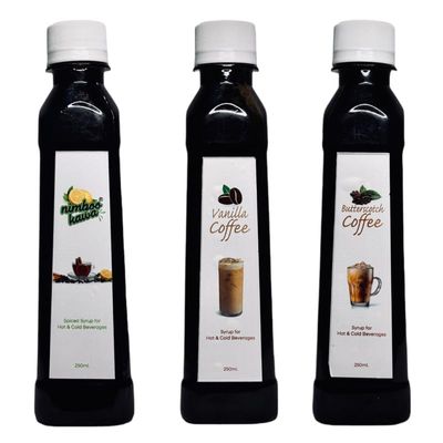 EMINENCE BEVERAGES NIMBOO KAWA, VANILLA COFFE & BUTTERSCOTCH COFFEE SYRUP Instant ready to drink Coffee and Tea Syrup hot & cold tea & coffee_(Pack of 3 bottle)