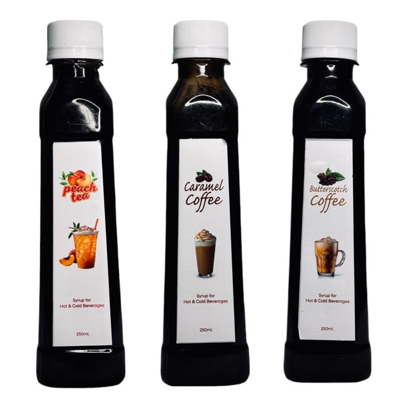 EMINENCE BEVERAGES PEACH TEA, CARAMEL COFFEE & BUTTERSCOTCH COFFEE SYRUP Instant ready to drink Coffee and Tea Syrup hot & cold tea & coffee_(Pack of 3 bottle)