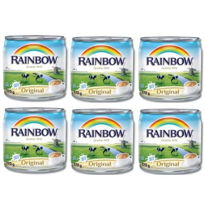 Rainbows Original Evaporated Milk, Pack Of 6x170g, Tin (Imported UAE)