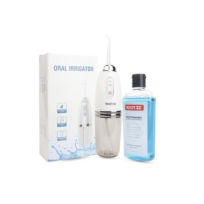 ROOT 32 Power Water Flosser - 230 ml | 4 Nozzles Included 3 Pressure Settings | Frequency Pulse Cleaning | 1 Year Warranty | Dental Flosser for Teeth Oral Care Waterflosser (Multicolor, Combo -1 Waterflosser 1 Mouthwash)