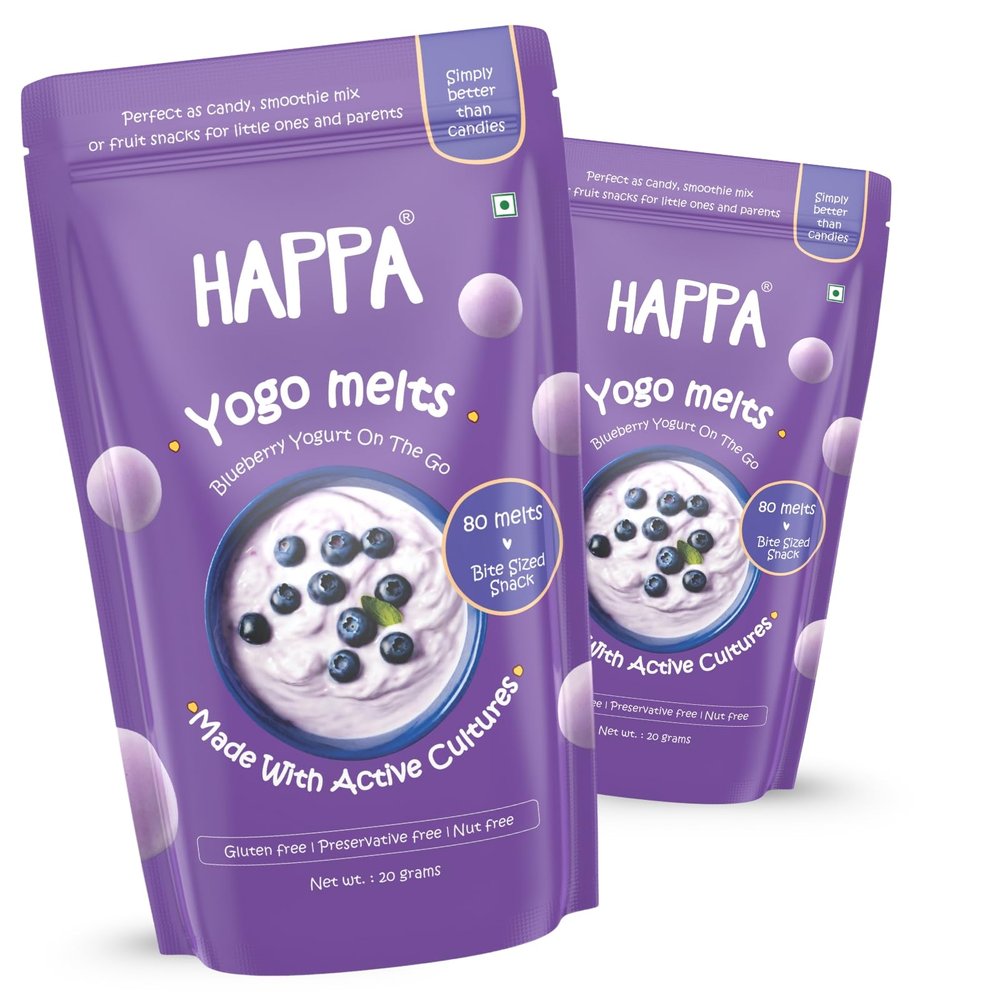 Happa Blueberry Yogurt Melts | Real Greek Yogurt Candy for Babies, Kids & Adults | No Added Sugar, No Colours, No Artificial Flavours | Melt-in-Mouth | 8M+ | Single Ingredient | 20g Pack of 2
