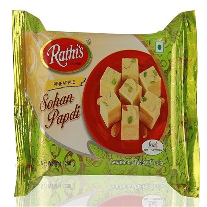 Rathi's Soan Papdi Assorted Flavours 500g | Delicious Flaky Indian Sweet for Festivals & Gifting | Made with Pure Ingredients | Pack of 2 (Each 250g) (Pineapple)
