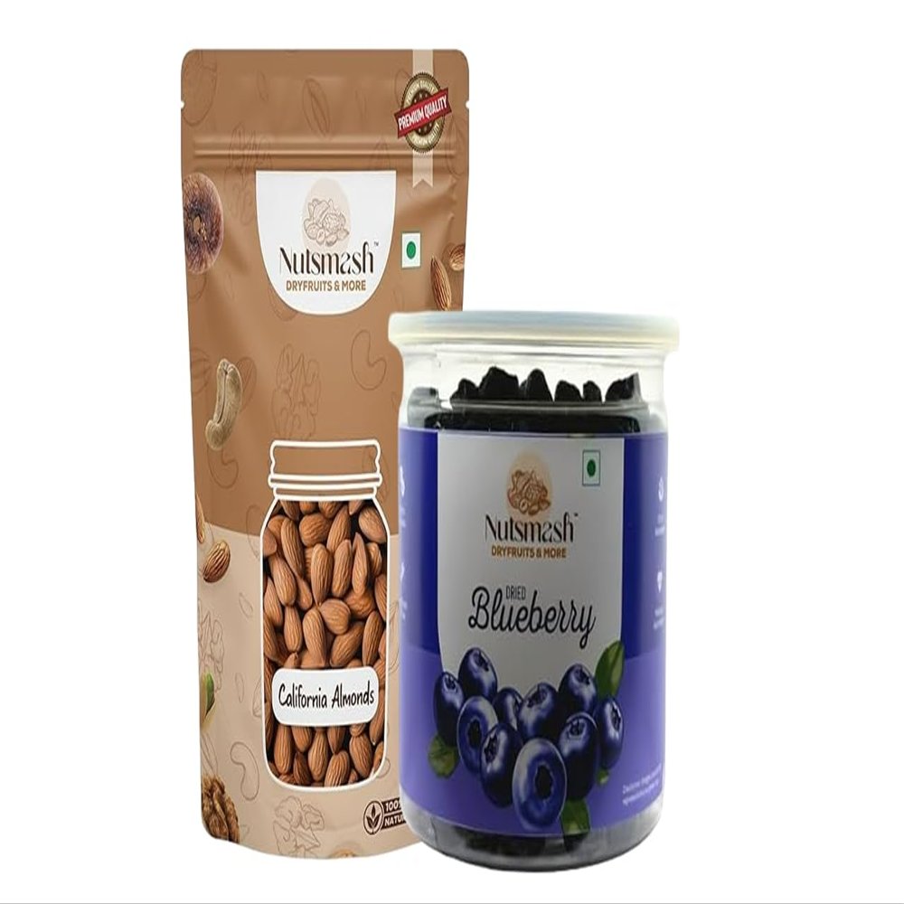 Nutsmash Healthy Combination Pack of & California Almonds - 500G & Dried Blueberry - 500G