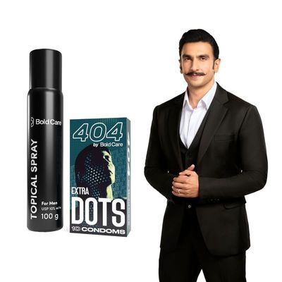 Bold Care EXTEND Non-Transferable Spray for Men (Pack of 1) - 100 ml + Bold Care 404 Extra Dotted Condom For Men | 10 Condoms With Disposable Pouch