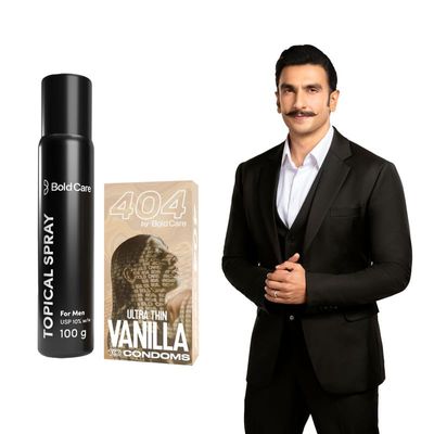 Bold Care EXTEND Non-Transferable Spray for Men (Pack of 1) - 100 ml + Bold Care 404 Super Ultra Thin Vanilla Flavored Condoms For Men - 10 Count (Pack of 1)