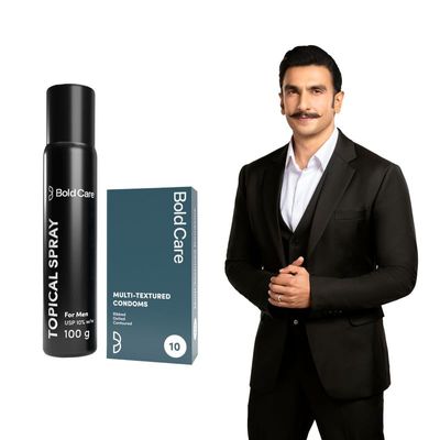 Bold Care EXTEND Non-Transferable Spray for Men (Pack of 1) - 100 ml + Bold Care 404 All-In-One Multi-Flavour Condoms Pack - 2 x 5 Assorted condoms in each pack - 10 Count (Pack of 1)