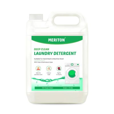 Meriton Deep Clean Laundery Liquid Detergent - 5 Liter | Removes 15 Type Tough Stains & Fabric Care | No Harsh Chemicals | Suitable For Top-Load And Front Load Machine |Fresh Fragrence