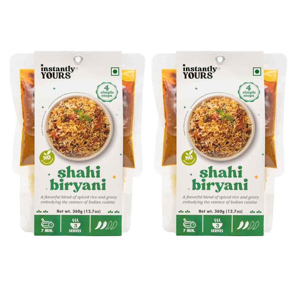 Instantly Yours Shahi Biryani | Ready-to-Eat Aromatic Rice Dish | Long-Grain Basmati Rice & Vegetables | Fragrant Spice Blend | No Artificial Additives | Perfect for Festive Occasions | Ready to Cook in 7mins | Pack of 2 x 360grams