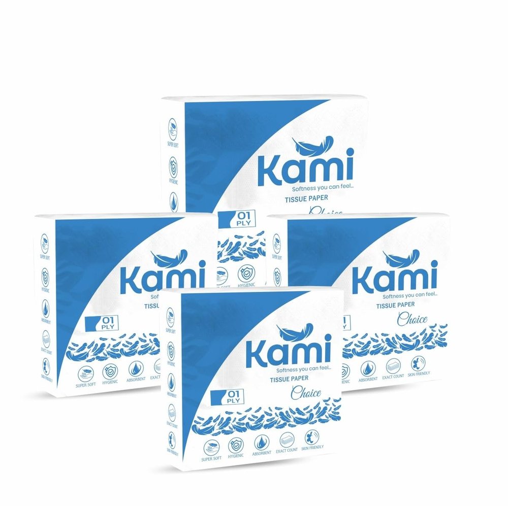 Kami Tissue Paper Napkin Choice 320 Pulls Highly Absorbent Soft 1-Ply Tissues (27x30 cm) 80 Pulls per Pack Ideal for Home Kitchen & Office Use Pack of 4