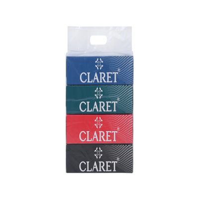 Claret All-Day Comfort Facial Tissue Pack, 4 Boxes, 2-Ply, 100 Pulls Each - Soft, Absorbent, Perfect for Home, Car, Office & Daily Use, Gentle on Skin