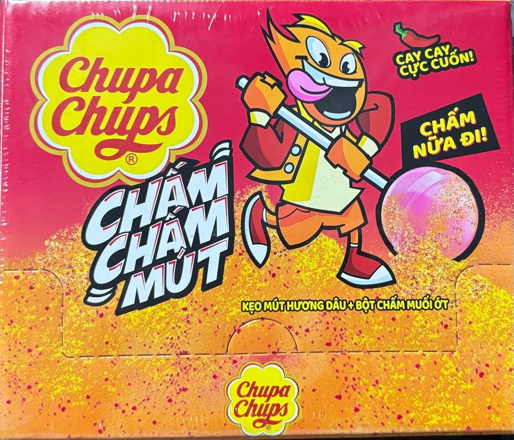 Chupa Chup Cham Cham Mut Strawberry Lollipops With Salt and Chilli Powder Dip and Enjoy the Funny Taste 16 Lollipops X 8gram