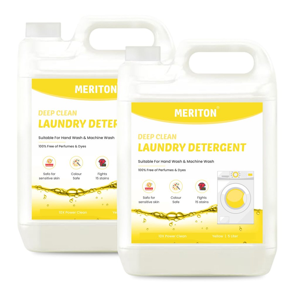 Meriton 5L Liquid Detergent For Laundry - Fast Acting Stain Removal, Skin Safe, Color Care, Fresh Clean Scent - Machine & Hand Wash Compatible (Pack Of 2)