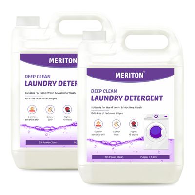 Meriton 5L Liquid Detergent For Laundry | Powerful Stain Removal | Gentle Fabric & Color Care | Soft On Fabrics & Chemical-Free | Non-toxic | Suitable For All Type Washing Machine (Pack Of 2)