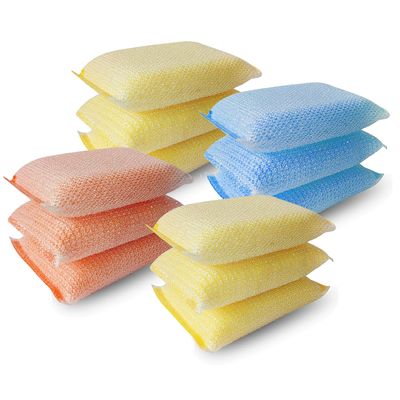 Ecommer Non-Scratch Sponge Scrubber for Dishes & Kitchen Utensils, Multi-Purpose Scouring Pads, Safe for Non-Stick Pans,Durable & Reusable, (Multicolor) - Pack of 12