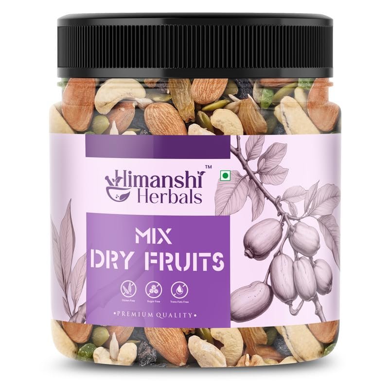 Himanshi Herbals Premium Trail Mix 1 kg | Walnut, Almonds, Cashews, Black & Green Raisins, Pista & Pumpkin, Sunflower, Watermelon Seeds More | Healthy Mixed Nuts with Dry Fruits | Jar Pack