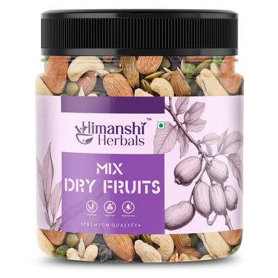 Himanshi Herbals Premium Trail Mix 500 gm | Walnut, Almonds, Cashews, Black & Green Raisins, Pista & Pumpkin, Sunflower, Watermelon Seeds More | Healthy Mixed Nuts with Dry Fruits | Jar Pack