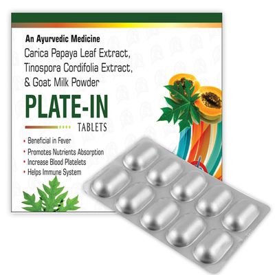 Plate-In Tablets, Ayurvedic Medicine with Carica Papaya Leaf Extract, Tinospora Cordifolia Extract, Goat Milk Powder I Improve Blood Platelets Count (10 Tablets)