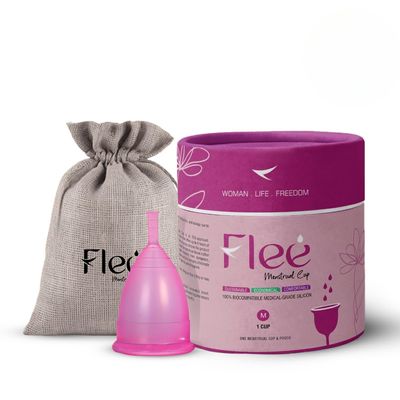 Bluefin Flee Reusable Menstrual Cup for Women - Small | Medium | Large Size With Pouch | Clean your Period Cup Effortlessly | Silicone Body, Odour And Rash Free, No Leak (PINK, MEDIUM)