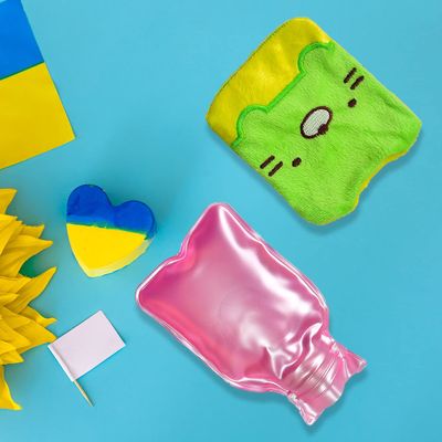 Allcato Green Kitty Small Hot Water Bag with Cover for Pain Relief, Neck, Shoulder Pain and Hand, Feet Warmer, Menstrual Cramps.