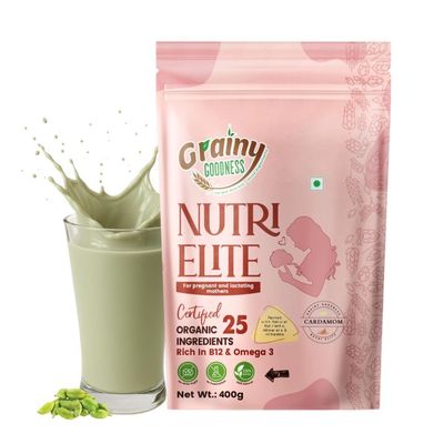 GRAINY GOODNESS 25 Certified Organic Ingredients Mom Nutrition Powder  Cardamom Flavor (400g) + FREE Chocolate Trial Pack (100g) | Energy & Lactation Support | Jaggery & Dates | No Cholesterol or Trans Fat