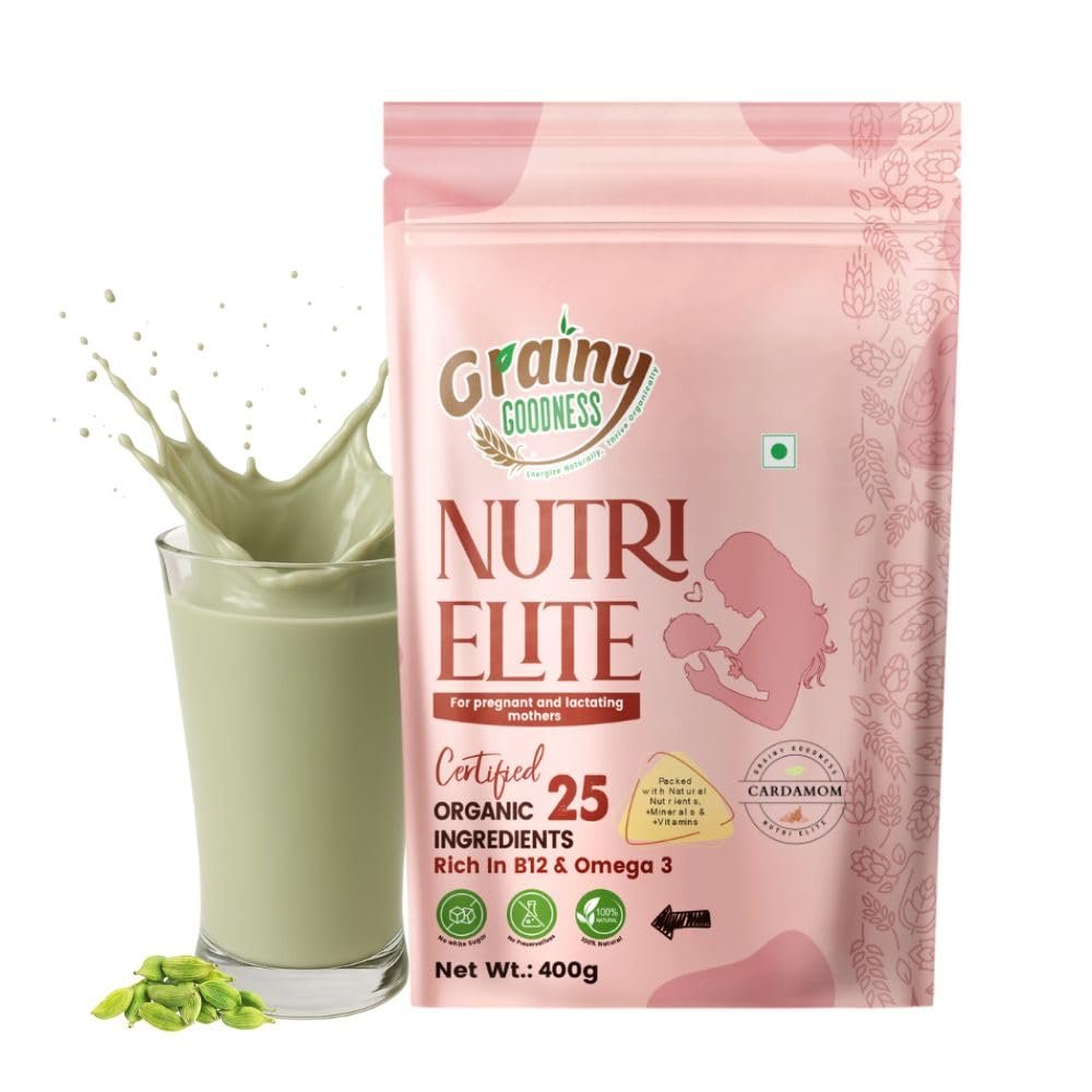 GRAINY GOODNESS 25 Certified Organic Ingredients Mom Nutrition Powder  Cardamom Flavor (400g) + FREE Chocolate Trial Pack (100g) | Energy & Lactation Support | Jaggery & Dates | No Cholesterol or Trans Fat