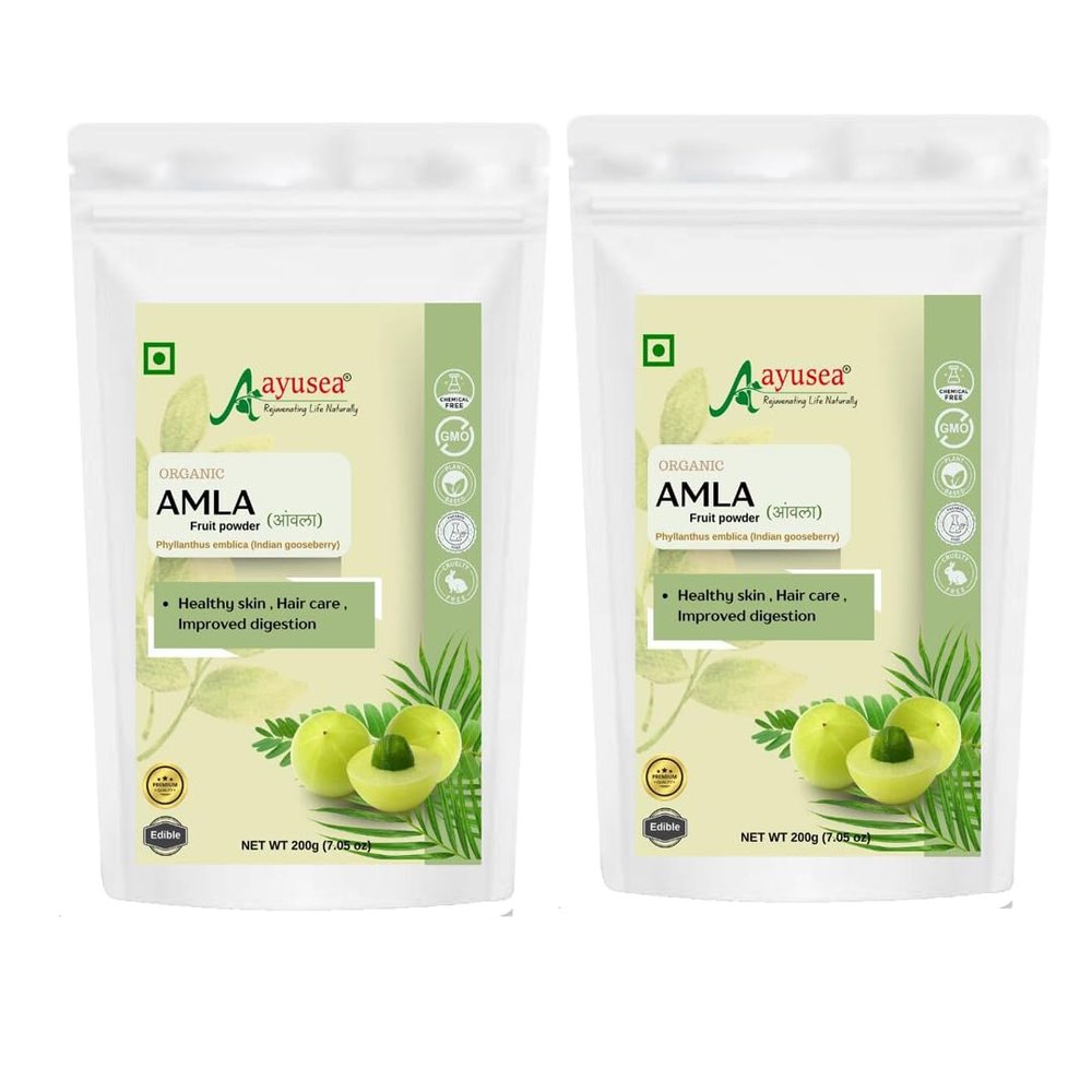AYUSEA Pure Amla powder for hair growth/premature greying, skincare and digestion -Edible A grade 200gm (Pack of 2)