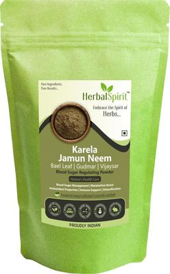 Herbal Spirit Karela Jamun Powder with Neem, Gudmar, Vijaysar and Bael Leaf | Karela and Jamun Powder with Herbs | Neem Karela Jamun Powder |250 Gram