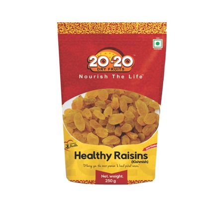 20-20 Dry Fruits Nutritious Raisins Indian 250 g, Hand-Sorted Jumbo Indian Kishmish - Seedless Kismis, Dried Grapes, Rich in Iron