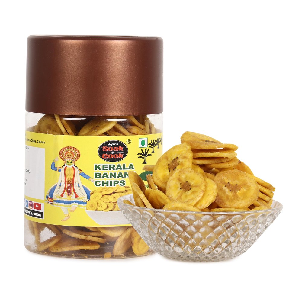 Ayu's Soak & Cook Kerala Banana Chips Thin Cruchy Crispy Snacks Original Salted Flavour 300g