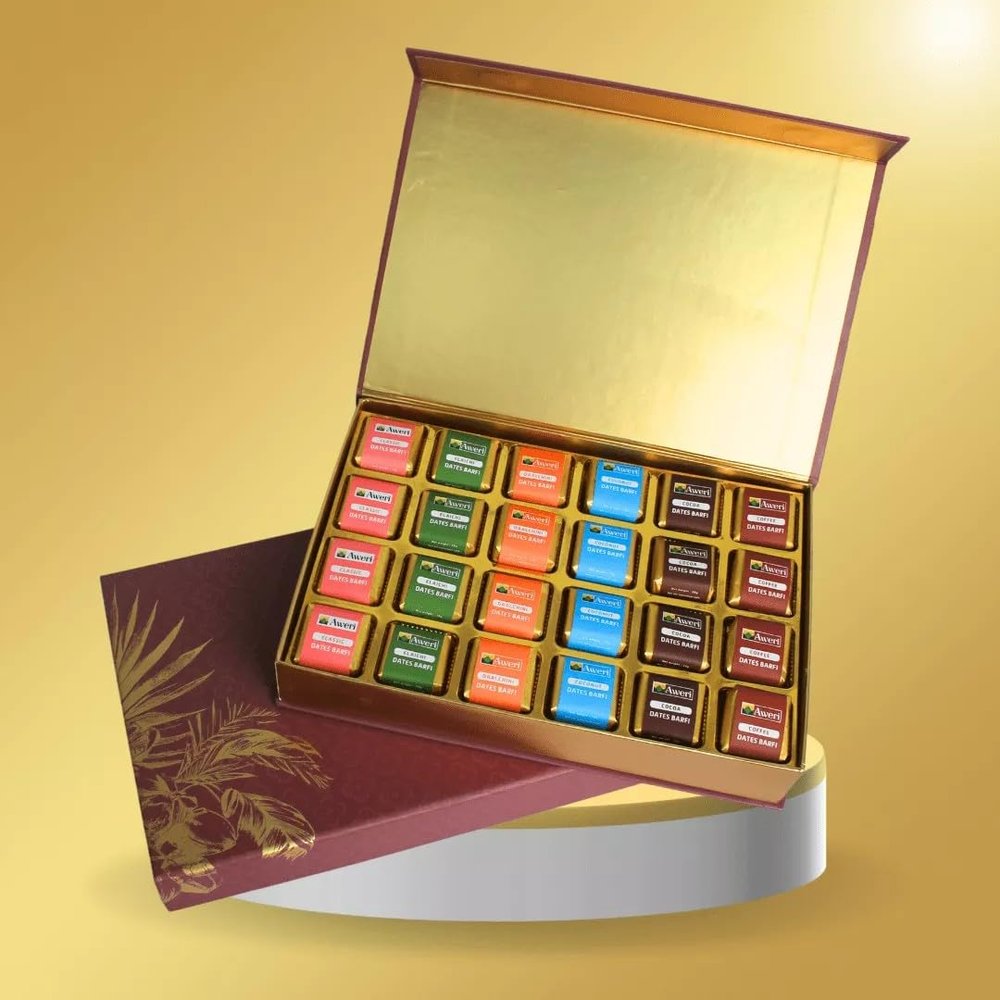 Aweri Assorted Dates Barfi 480 Gram No Added Sugar Healthy Date Bite | Dry Fruit Barfi | Dates, Almonds, Cashews, Ghee | Magnetic Gift Box | Indian Sweet Mithai Gift Pack | Diwali gift hampers | Corporate Gifts for Employees