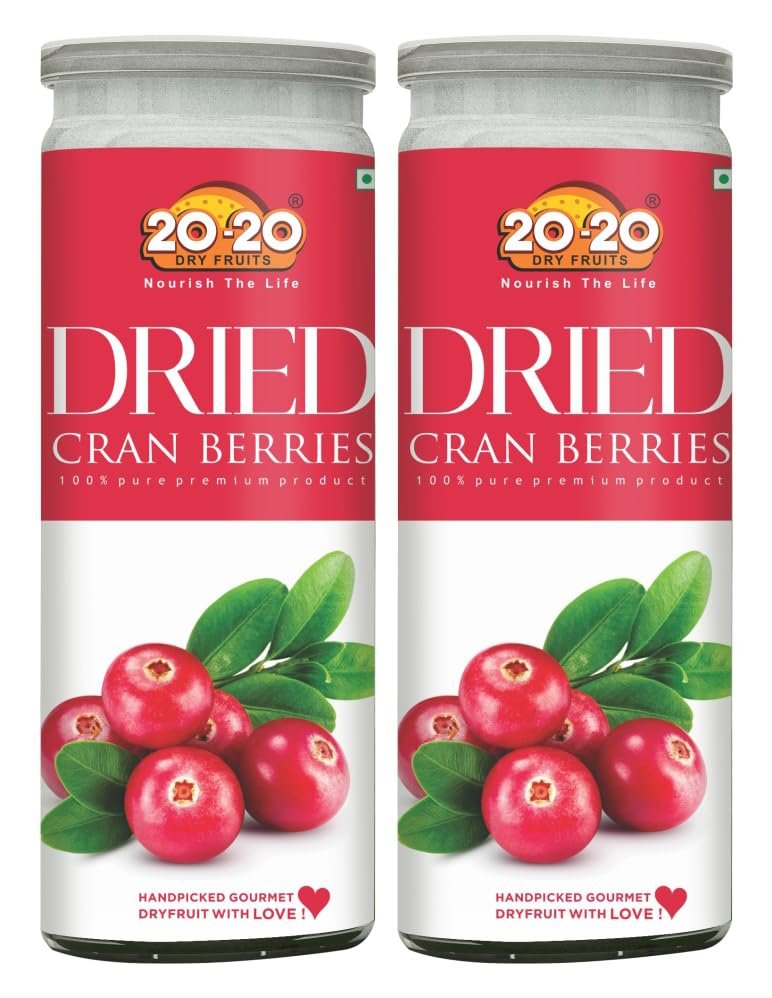20-20 Dry Fruits Dried Cranberry Jar 400g (200g*2) | High in Antioxidants | Perfect for On-the-Go Snacking & Healthy Recipes | Naturally Sweet | Gluten Free & Vegan Dried Berries (Pack of 2)