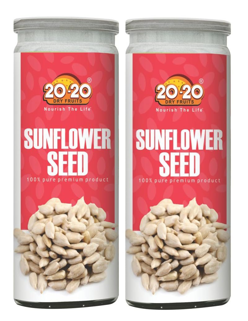 20-20 Dry Fruits Organic Sunflower Seeds for Eating 400g Jar (200g*2) - | Raw Sunflower Seeds| Rich in Protein & Fiber |Healthy Superfood | Diet Snacks- (Pack of 2)