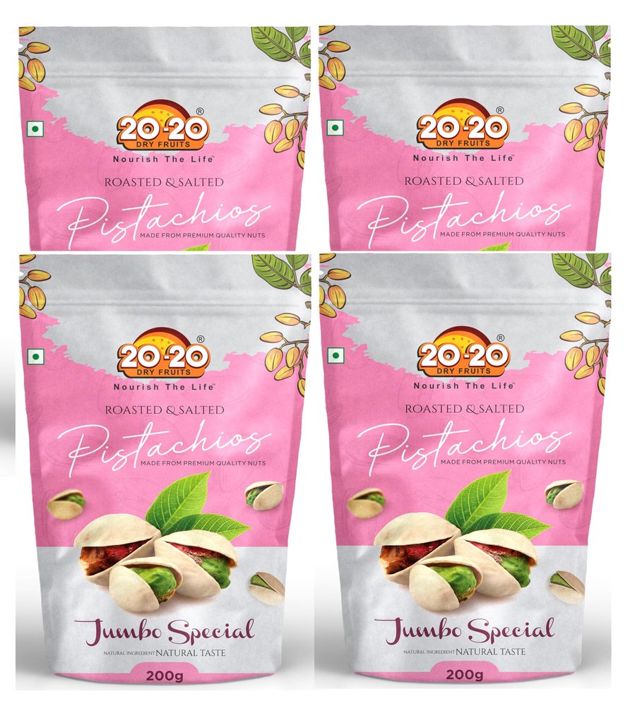 20-20 Dry Fruits California Roasted & salted pistachios 1kg(250g*4) | Jumbo Pistachio Nuts | | Pista, Dry Fruits | Fresh, Crunchy & Nutrient-Rich | Jumbo Special (Pack of 4)