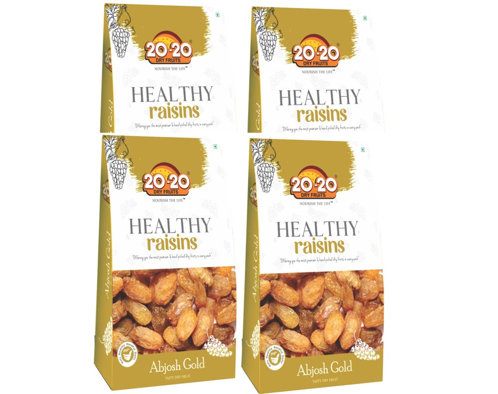 20-20 Dry Fruits Afghani Munakka 1Kg (250g*4) Rich in Iron & Antioxidants | Natural Immunity Booster | Organic Seeded Raisins for Digestion & Health| Abjosh Gold (Pack of 4)
