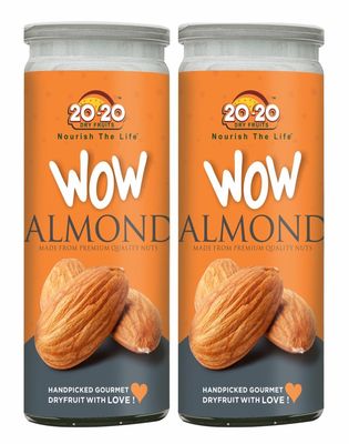 20-20 Dry Fruits Natural California Badam Jar 400g (200g*2)| Crunchy & Nutritious, Rich in Vitamin E & Healthy Fats | Perfect for Snacking & Cooking | Wow Almonds (Pack of 2)