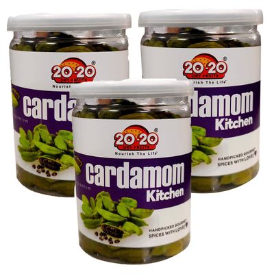 20-20 Dry Fruits Cardamom (Sabut Hari Elaichi) 150g (50g*3)| Intense Flavor for Culinary Delights | Ideal for Spices, Baking & Aromatic Beverages | Whole Pods | Cardamom Kitchen (Pack of 3)